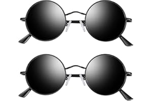 Joopin Lunettes de Soleil Rondes Polarisées Pour Homme et Femme Lunettes de Soleil Hippie Steampunk avec Monture Métal 46MM