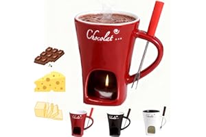 HI-Y2KGIRLS Chocolate Fondue Mug, Chocolate Melting Cup with Forks, Melting Butter Mug Pot Set, Personal Cheese Melting Cup, Warmer Mug for Candy Snack Caramel Party (Red)