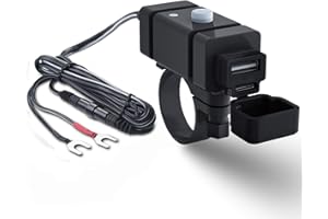 iMESTOU Motorcycle Phone Charger Kit 18W Ring Terminal to USB C 3.0A Quick Charge Dual USB QC 3.0 Handlebar Cellphone Charge Adapter Switch & Fuse for 12V/24V Motorcycles