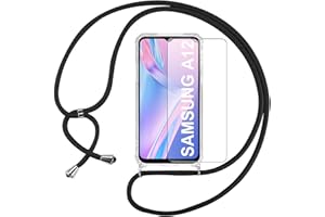 Pnakqil Funda con Correa Colgante para Samsung Galaxy A12 6.5 Pulgadas Protector Pantalla Carcasa Transparente Silicona Case con Negro Collar Correa de Cuello Cadena Cordon Fundas para Samsung A12