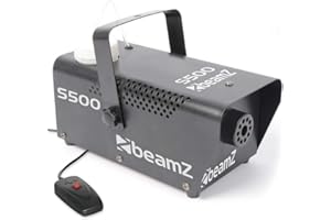 BeamZ S500 Machine à Fumée Solide et Portable, 500 Watts, Télécommande 3 m, Réservoir 0.4 L, Préchauffe Avant Utilisation : 2 minutes 30, Idéal pour votre Soirée avec des Jeux de Lumière