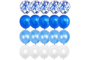 OTMVicor Blue Balloons, 20pcs Light Blue, White, Dark Blue & Confetti, 12 inch, Mixed Color, Unisex, Children & Adult, Balloons, Blue Theme, Wide Application, Customer Service