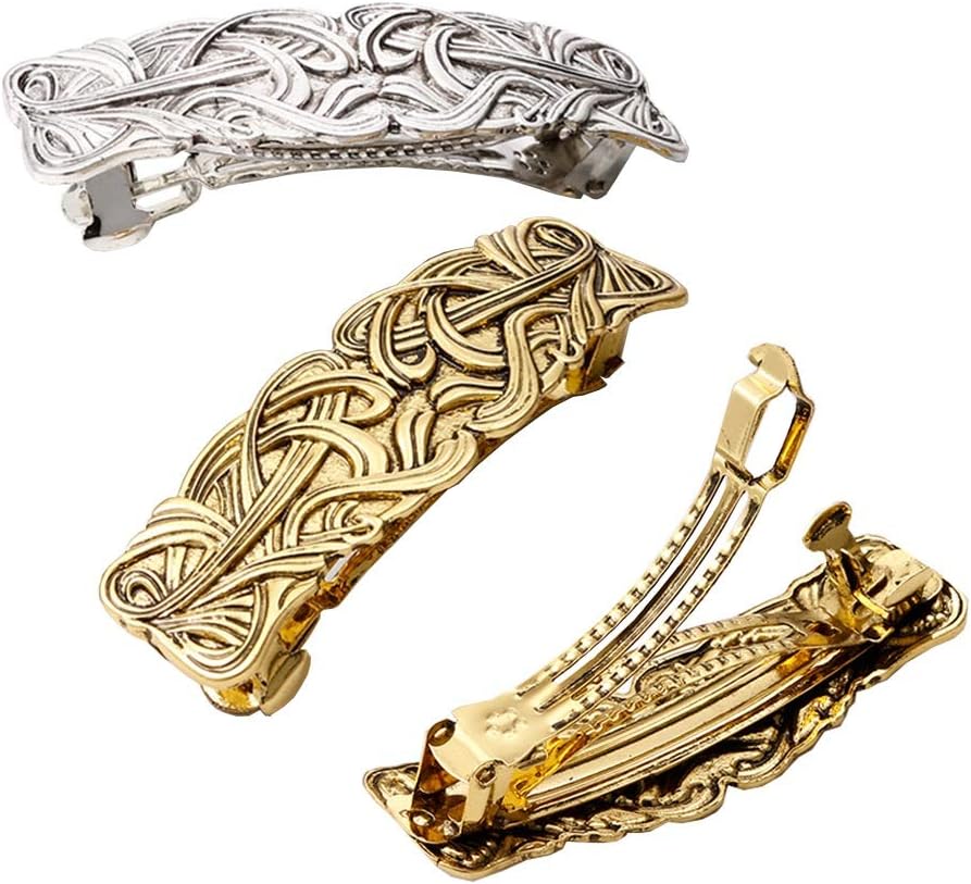 3Pcs Vintage Irish Style Hair Clips for Women & Girls, Hair Slide Barrette for Wedding, Party, Daily Use, Long Hair Accessories, Handmade Hairpins for Bun, Braid, and Updo Styles