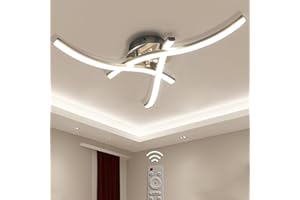 Sweier Plafonnier LED avec Dimmable Télécommande, 3 Intégrées LED 22W 2200Lumen Plafond Luminaire en forme de vague, Plafonnier Courbé pour Couloir Chambre Cuisine Salon