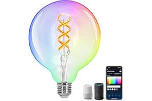 Aigostar Ampoule Connectée Alexa, Ampoule LED RGBW 4.9W 420LM, Ampoule WIFI G125 2700K, Lampe Connectée Compatible avec Alexa et Google Home, Ampoule Vintage E27 Chaude, 1 Unité