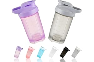 YAYAYOUNG Protein Shaker Flasche 500 ml Auslaufsicher, BPA Frei, Eiweiß Shaker für Supplement Shakes mit Sieb & Skala, Fitness Mixer für cremige Whey Proteinpulver Shakes, (Lila+Grau(2PCS)