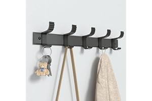 pickpiff Gancio appendiabiti nero, appendiabiti da parete, opaco, vintage, piccolo senza fori, moderno 5 ganci in acciaio inox, 30 cm