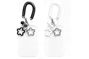 HINGTAI 2Pcs Cute Black and White Photo Album Keychains, Cute Photocard Holder Supplies for Bus Student Card Photo Protector Personalized Trendy Storage Decorations