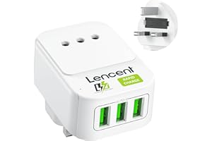 LENCENT Adattatore Spina UK da Viaggio, Caricatore Presa Regno Unito, Caricabatterie Spina Inglese con 3 Porte USB & 1 Prsesa AC, Presa Inglese per Gran Bretagna, Irlanda, Singapore, Malesia -Tipo G