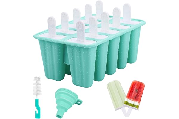Glassformar silikon, 10-cells Popsicle-formar BPA-fria för barn, Glassformar Popsikel-silikon, Popsicle-formar Set med rengöringsborste och hopfällbar silikontratt