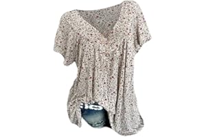 ORANDESIGNE T-Shirt Femme Grande Taille Tee Shirt Femme Ete Chic Lâche Fleur Imprime Manche Courtes Col V Sexy Top Blouse Casual Haut Tunique Tops Chemise