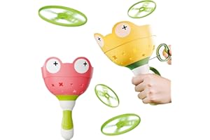 Fullware Garden Outdoor Toys Games Kids Toddlers Children Age 3-5 8-12, Flying Disc Launcher & Capture Toys, 2 Pack & 12 Discs, Family & Party games, Dog Cat Toys - Gift for Boys Girls(Red+Yellow)