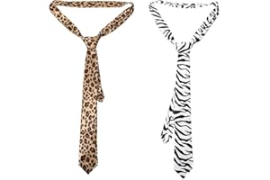 Amosfun 2 Pack Zebra Leopard Print Mens Tie Set Wedding Birthday Unisex Party Supplies