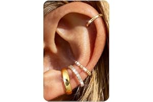 Morfetto Ear Cuff No Piercing for Women - 4Pairs 14K Gold Plated Clip On Earrings Stacks Non Tarnish Fake Cartilage Helix Earrings Fake Ear Piercings for Sensitive Ears