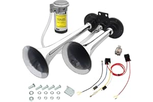 GAMPRO 12V 150db Air klaxon, Chrome Zinc double trompette Air Horn avec compresseur pour tous les véhicules 12V Camions Camions Trains Bateaux Voitures Vans (Argent)