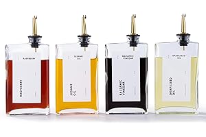 APT 1101 Olive Oil Dispenser Set, 4 Gold Glass Bottles with Stainless Steel Pourers, 350ml Each, Perfect for Olive Oil, Vinegar, Soy Sauce, Coffee Syrup