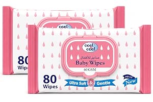 Cool & Cool Baby Wipes 80's (Twin Pack) - Alcohol Free,Paraben Free,Vitamin E,Aloe Vera,Ultra Soft & Gentle for Sensitive & Delicate Skin - 160 Wipes