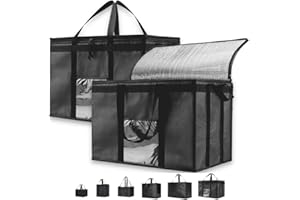 NZ home Insulated Cooler Bag (79L, 3XL, 2 Pack) for Food Delivery & Grocery Shopping with Zippered Top, Black