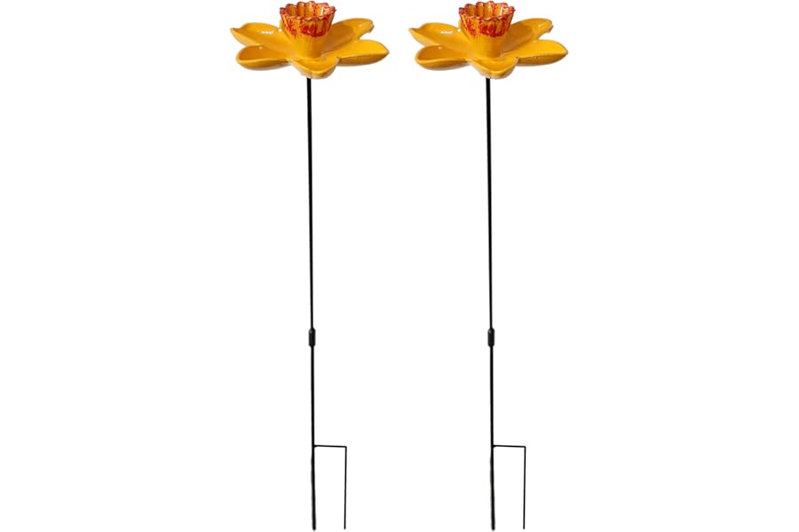 DIVCHI Bird Feeders Free Standing Flower Birds Feeding Station | Garden | Outdoor | Pole | Decorative | Wild Bird | Seed | Nut | Water | Bowl | Bath | Dish (Pack of 2) (Yellow)