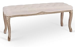 VONLUCE Ottoman Bench, 112 cm French Vintage Benches with Padded Seat Wood Frame for Entryway Living Room Bedroom Decor, Vanity & Piano Benches End of Bed Bench & Foot Stool, Beige