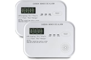 SEBSON 2X Détecteur de Monoxyde de Carbone avec Écran, Alimenté par Pile, Alarme CO avec Bouton de Test, Lumière LED et Affichage LCD - Certifié en 50291