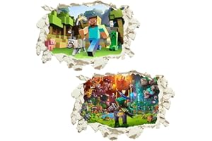SFODTN Minecraft Wall Stickers Minecraft Wall Decals 3D Cartoon Bedroom Background Wall Decoration M-inecraft Wall Vinyl Stickers Boys Girls Wall Decal for Bedroom Living Room Hotel Decor