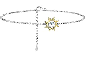 PROSILVER Women Silver Anklet, Heart/Sunshine/Cuban/Figaro/Mariner Sterling Silver Ankle Chain, with S925 Stamp, Boho Summer Jewelry -Send Gift Box