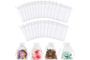 Septeamay 120 pcs Organzasäckchen 10x15 cm, Weiß Säckchen Klein zum Befüllen, Organza Säckchen, Lavendel Organzabeutel, Hochzeit Säckchen, Schmuckbeutel, Geschenkbeutel, Bonbonsbeutel