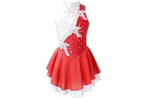 ranrann Enfant Fille Robe Patinage Artistique Danse Justaucorps Strass Paillette sans Manches Brillant Leotard Gymnastique Costume Spectacle 5-16 Ans
