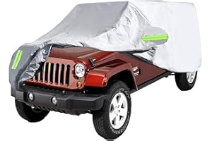 LIROPAU Telo Copriauto impermeabile, Telone per auto anti-UV per Jeep Wrangler CJ, YJ, TJ e JK, 210D Telo di Copertura per Auto Telo di Copertura per Auto Polvere Neve Sole Freddo (4 Porte-Argento)