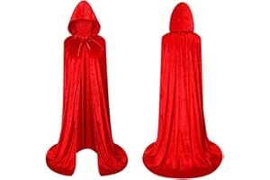 CARNAVALIFE Capa con Capucha Terciopelo Largo Medieval, Disfraces de Bruja, Vampiro Princesa, Fiesta de Carnaval Halloween, para Hombre y Mujer (Rojo, 90CM)