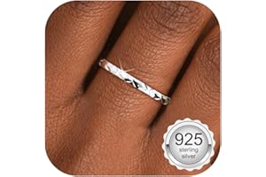 Milacolato Anillo Plata 925 para Mujer Niñas, Anillos de Banda Delgada de Chapada en Oro Blanco de 18 Quilates, Anillo de Compromiso con Superficie de Corte de Diamante Geométrico de 1,5mm 11.75-24.75