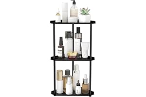 Jesginboo 3 Tier Bathroom Corner Shelf Counter Organizer, Metal Vanity Trays Skincare Makeup Organiser Shelf Countertop Storage Rack Stand for Bathroom Dresser Kitchen Bedroom, Black