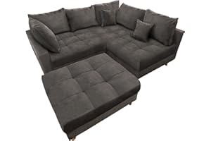 riess-ambiente.de Moderne Wohnlandschaft Kent 220cm grau Samt | Ecksofa Federkern inkl. Hocker und Kissen, Ecksofa mit Schlaf