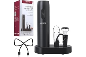 Cavatappi Elettrico Professionali, Lecone Set di Apribottiglie Elettrico 5 In 1 con Tagliapasta Stagnola, Tappo del Vino di Vuoto, Versatore, Linea di Ricarica USB