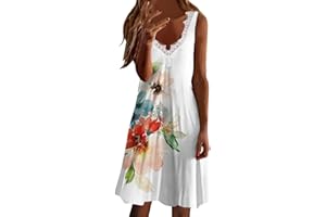 AMHOMELY Summer Dresses for Women UK Clearance Elegant Casual Sexy V-Neck Solid Lace Sleeveless Mini Dress for Special Occasions Ladies Maxi Dresses Plus Size Petite Sexy Dress UK Size