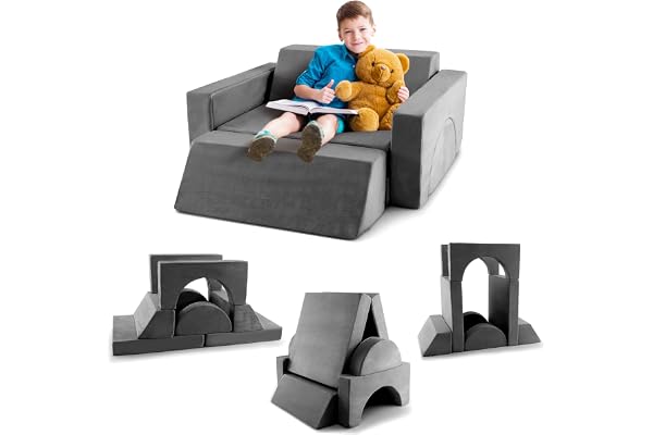 COSTWAY Modulär barnsoffa, leksoffa, modulsoffa med avtagbart överdrag, småbarnssoffa för lekrum och barnrum att leka med, designa och sova