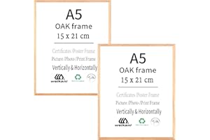 Weikani A5 Wood Picture Frame,2 Pack-15x21 cm OAK Wood Photo Frame,Certificate Frame with Plexiglass for Wall Mount or Table Top Display