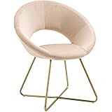Poltrona Tonda Camera da Letto in Velluto Design Moderno, Sedia Imbottita Circolare con Gambe in Metallo Placcato Oro - Poltr