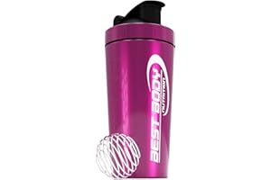 Best Body Nutrition Coctelera de proteínas de acero inoxidable con colador integrado y bola en espiral, color rosa