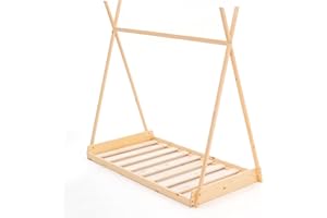 Robincool Cama Tipi Montessori Fabricado con Madera Ecológica Tipi Dreams 75x150,5x138 cm para Colchón de 70x140 cm Guirnalda de LED incluida para Niños de + 1 año