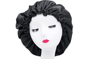 DOANTE 1 Pièce Bonnet Cheveux,Bonnet Satin Cheveux,Bonnet De Nuit Satin,Bonnet Satin Cheveux Nuit,Bonnet Satin Élastique Cheveux Protection,pour Cheveux Longs Cheveux Bouclés (Noir)