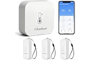Chatthen Igrometro Wifi, Termometro Esterno, Wireless 150m Range, Tuya APP Data Storage e Calibrazione, Temperatura e Umidità Monitor, 3 Sensori e 1 Base Station, Compatibile con Alexa