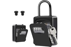 ZHEGE Boite à Clé, Boite à clé sécurisée Portable avec Anse Amovible, Boite a Clé avec Code 4 chiffes, Boite a Cles Securisee a Code Exterieur pour la Maison, Le Bureau, la Location Airbnb (Noir)