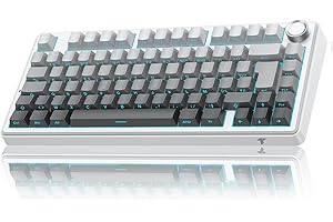 TECURS Clavier Gaming Mécanique- 75% ISO-FR sans Fil Hot-Swap, Gasket Mount, RGB, MK209 Clavier Gamer AZERTY avec Knob, Tri Mode Keyboard TKL, PBT Keycaps, Son Creamy, Red Switch pour PC/Mac/PS4/PS5