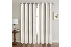 Chlophy Beige Eyelet Blackout Curtains Cream Ivory for Bedroom Thermal Total Textured Linen Faux Lined 46×90 Drop Neutral Natural Living Room Darkening Nursery Insulated 2 Panels Window Curtain