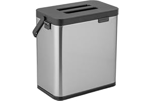 Wenko Papelera Mod, Colin cubo de basura cocina pequeño acero inoxidable antihuellas con tapa y asa colgante 3L 20.5x21x12.5cm plata negro mate