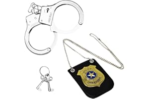 HNJUSR Police Manette,Accessori costume polizia, Manette in Metallo con Chiavi, Set di accessori della polizia, Distintivo della Polizia Set, per Bambini Halloween Carnevale Festa Costume Giochi di Ruolo