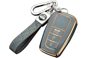 ontto Funda para llave de coche compatible con Toyota CHR C-HR Prado Prius Camry Corolla RAV4 2017 – 2019 Accesorios Caja de llaves llavero llavero funda protectora llavero 3 botones gris