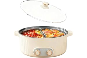 Kensbro Hot Pot Olla Eléctrica, 5L Hot Pot, 2000W Multifuncional Antiadherente con Calefacción Rápida & Doble Botón Rotativo para Dormitorio Camping Hogar, 2 Niveles de Ajuste de Temperatura